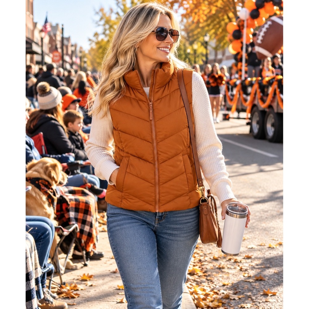 Aeropostale Remixed Down Puffer Vest Burnt Orange Recycled Fill NWT Medium Fall